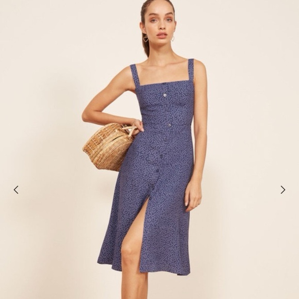 Reformation Buttoned Midi ‘Persimmon’ Sundress in Hyacinth